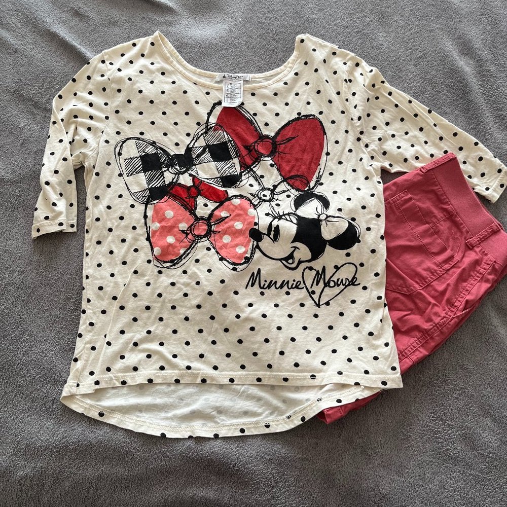 Disney Parks Minnie Mouse Women's L Shirt Top Polka Dots & Bows